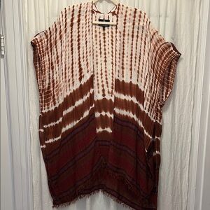 Angie Kimono Women’s One Size Brown Tie-Dye Fringe Boho Kaftan Coverup